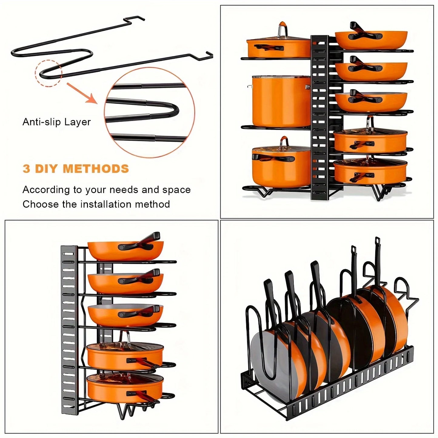 8-Tier Adjustable Pot and Pan Organizer Rack