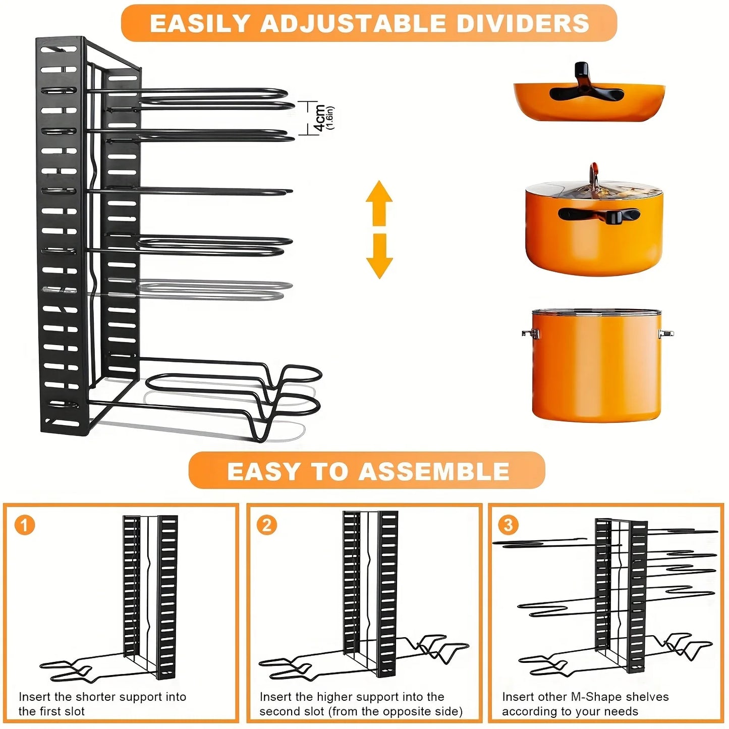 8-Tier Adjustable Pot and Pan Organizer Rack